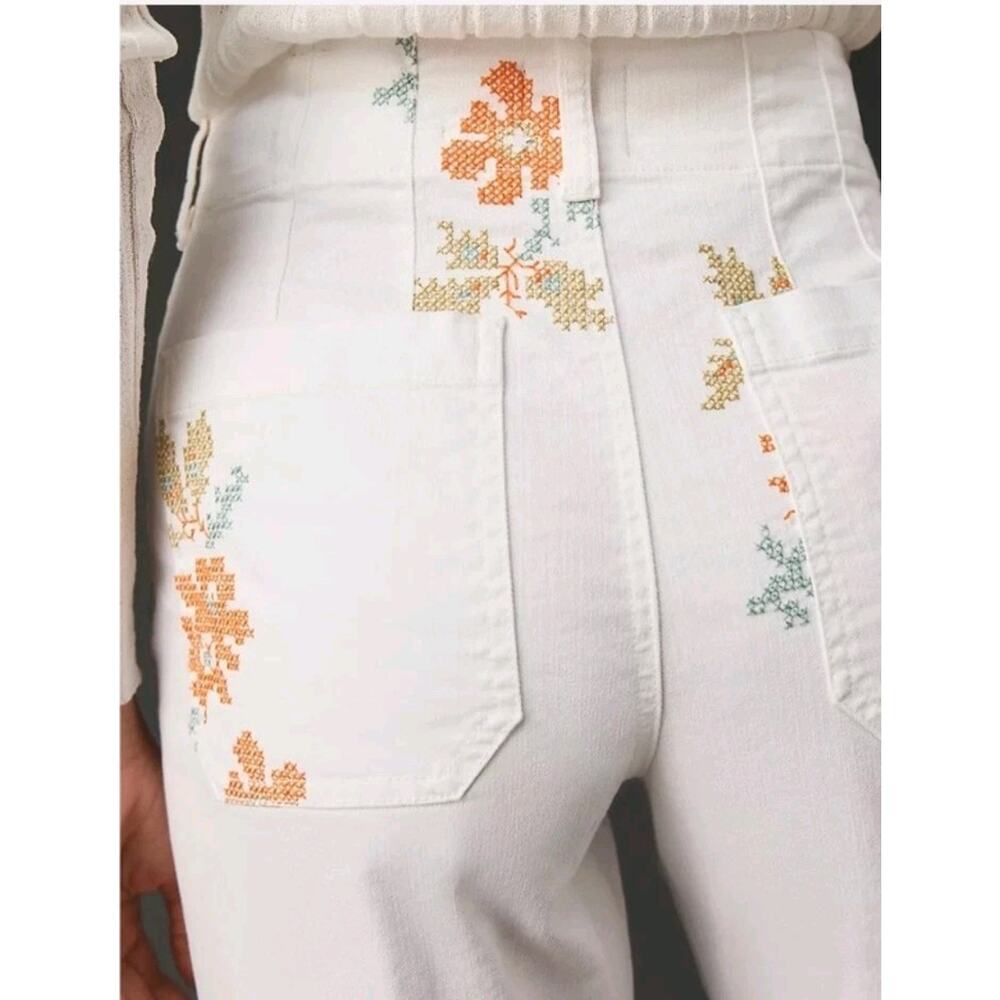 Anthropologie Maeve Colette White Wide-Leg Jeans Floral Embroidery 25 - Picture 3 of 14